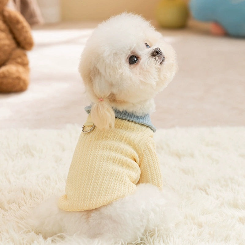 KFX-4778173 Color-Block T-Shirt for Small & Medium Dogs with Bow Tie Design - Cozy & Stylish Pet Apparel