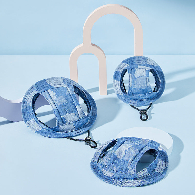 KFX-4778429 Dog Sun-Proof Bucket Hat - Geometry Pattern in Black, Dark Blue, Smalt, and Light Blue - Cotton, Multiple Sizes Available