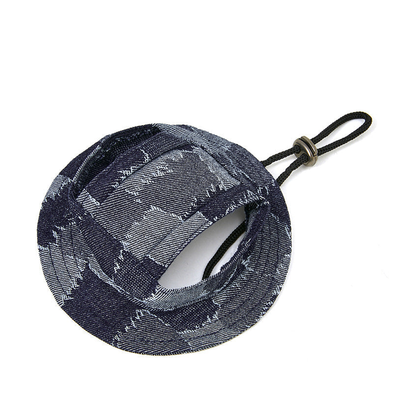 KFX-4778429 Dog Sun-Proof Bucket Hat - Geometry Pattern in Black, Dark Blue, Smalt, and Light Blue - Cotton, Multiple Sizes Available