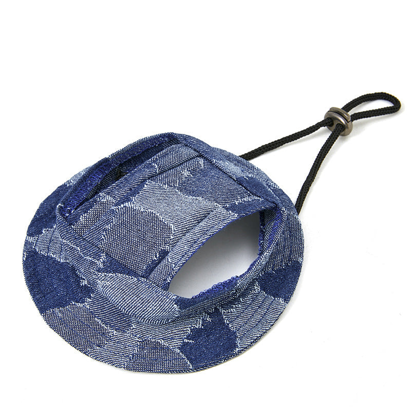 KFX-4778429 Dog Sun-Proof Bucket Hat - Geometry Pattern in Black, Dark Blue, Smalt, and Light Blue - Cotton, Multiple Sizes Available