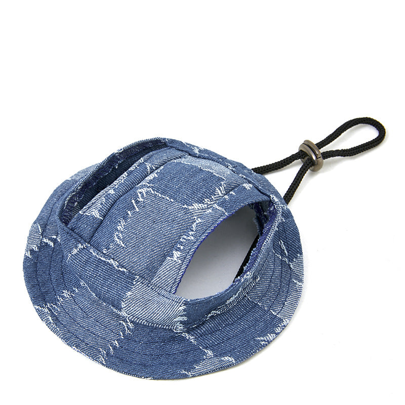 KFX-4778429 Dog Sun-Proof Bucket Hat - Geometry Pattern in Black, Dark Blue, Smalt, and Light Blue - Cotton, Multiple Sizes Available