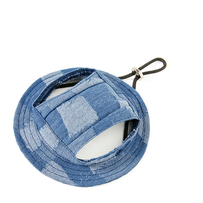 KFX-4778429 Dog Sun-Proof Bucket Hat - Geometry Pattern in Black, Dark Blue, Smalt, and Light Blue - Cotton, Multiple Sizes Available