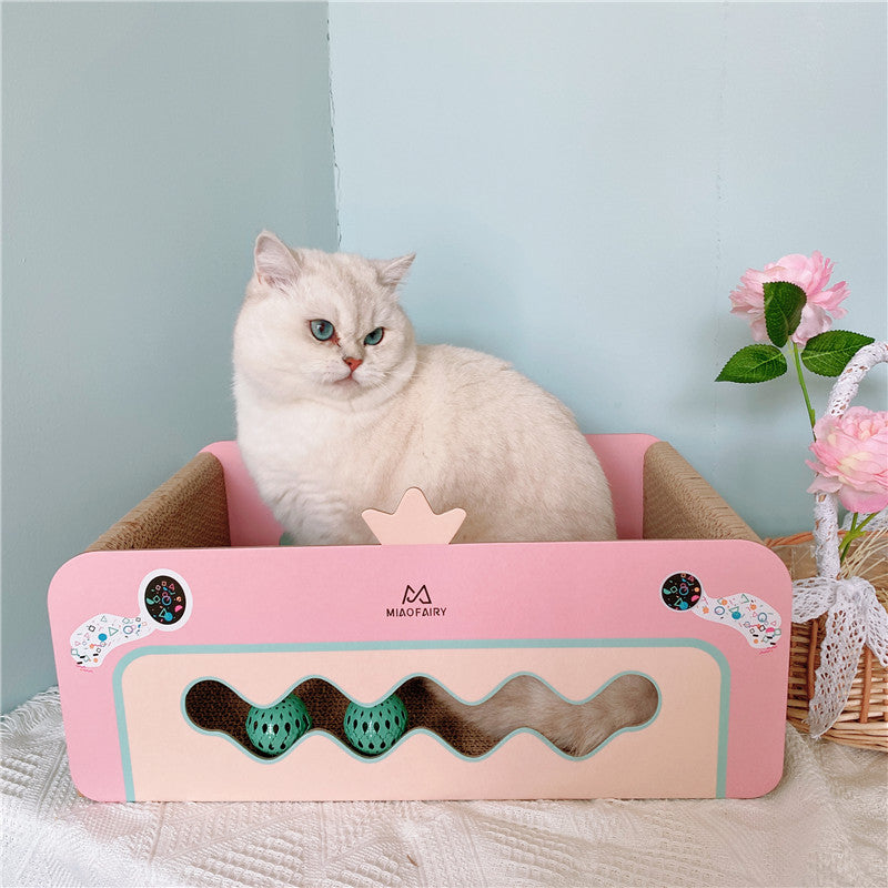 KFX-4779581 Heart-Shaped Corrugated Cat Scratch Board with Ball - Durable Claw Toy for Cats