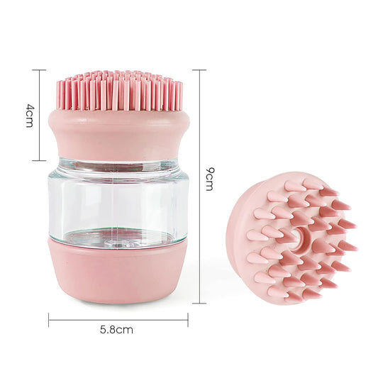 KFX-4780861 Silicone Pet Bath and Grooming Brush with Shampoo Dispenser - 2-in-1 Massaging Tool for Dogs and Cats