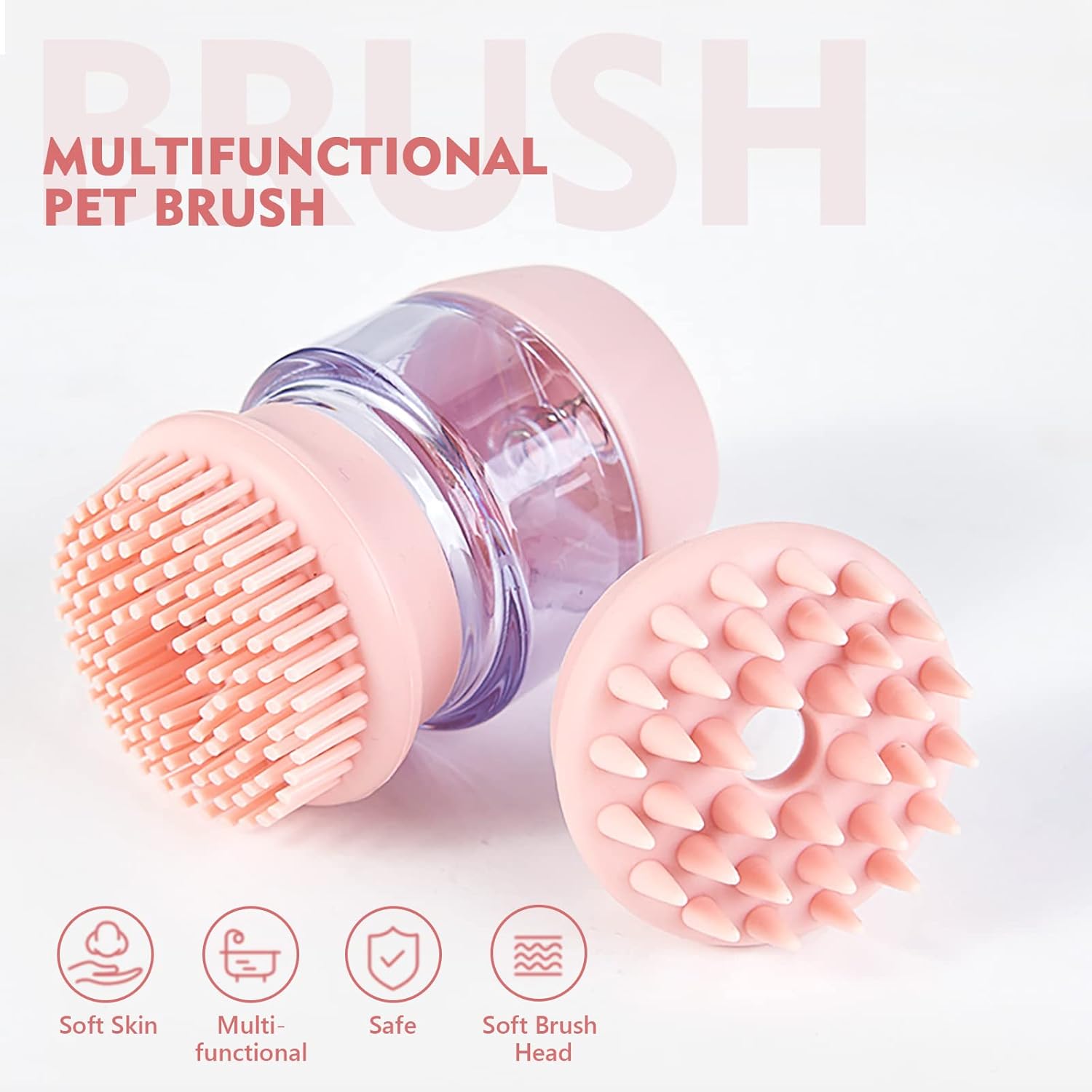 KFX-4780861 Silicone Pet Bath and Grooming Brush with Shampoo Dispenser - 2-in-1 Massaging Tool for Dogs and Cats