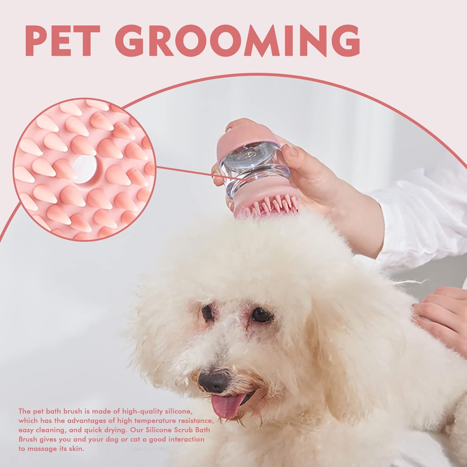 KFX-4780861 Silicone Pet Bath and Grooming Brush with Shampoo Dispenser - 2-in-1 Massaging Tool for Dogs and Cats