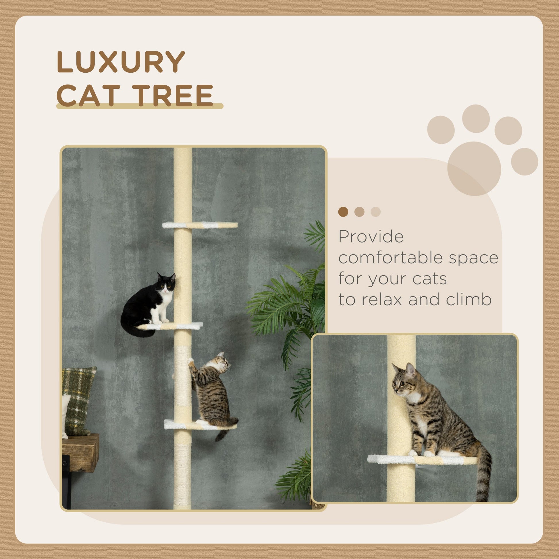KFX-4782653 Adjustable 4-Tier Floor to Ceiling Cat Tree with Scratch Posts and Plush Platforms for Cats Under 10 lbs
