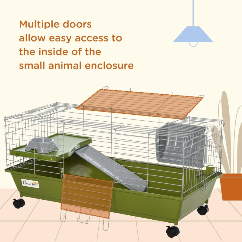 KFX-4783037 Spacious Multi-Level Small Animal Cage with Ramp and Feeder - Ideal for Rabbits, Guinea Pigs, and Chinchillas