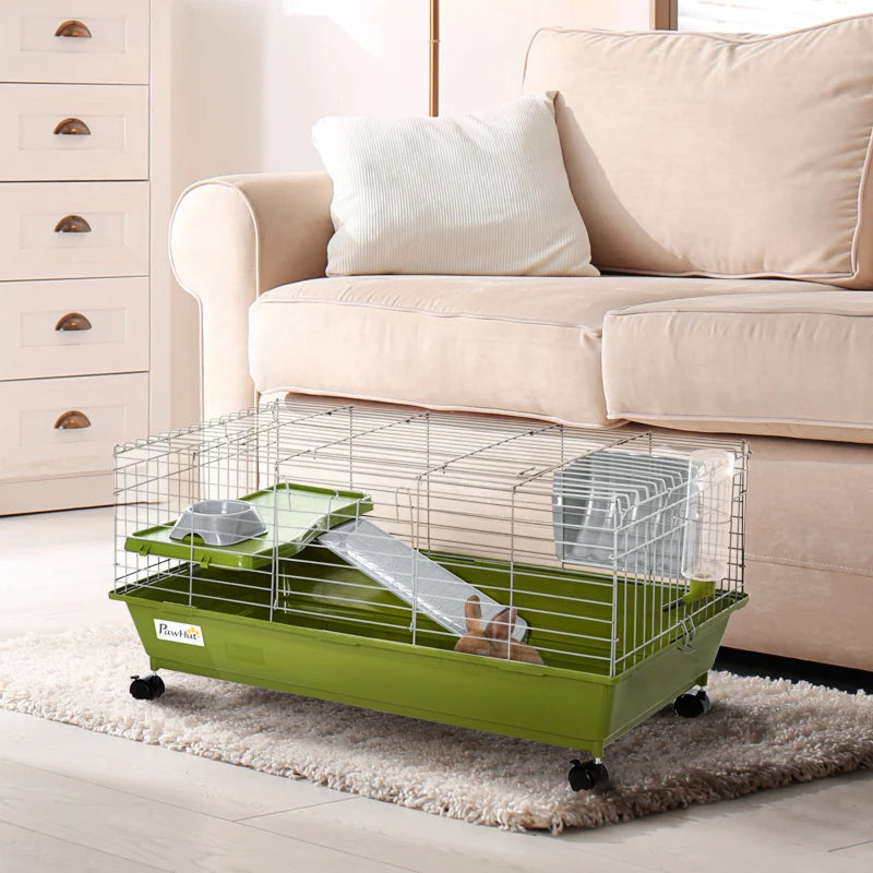 KFX-4783037 Spacious Multi-Level Small Animal Cage with Ramp and Feeder - Ideal for Rabbits, Guinea Pigs, and Chinchillas