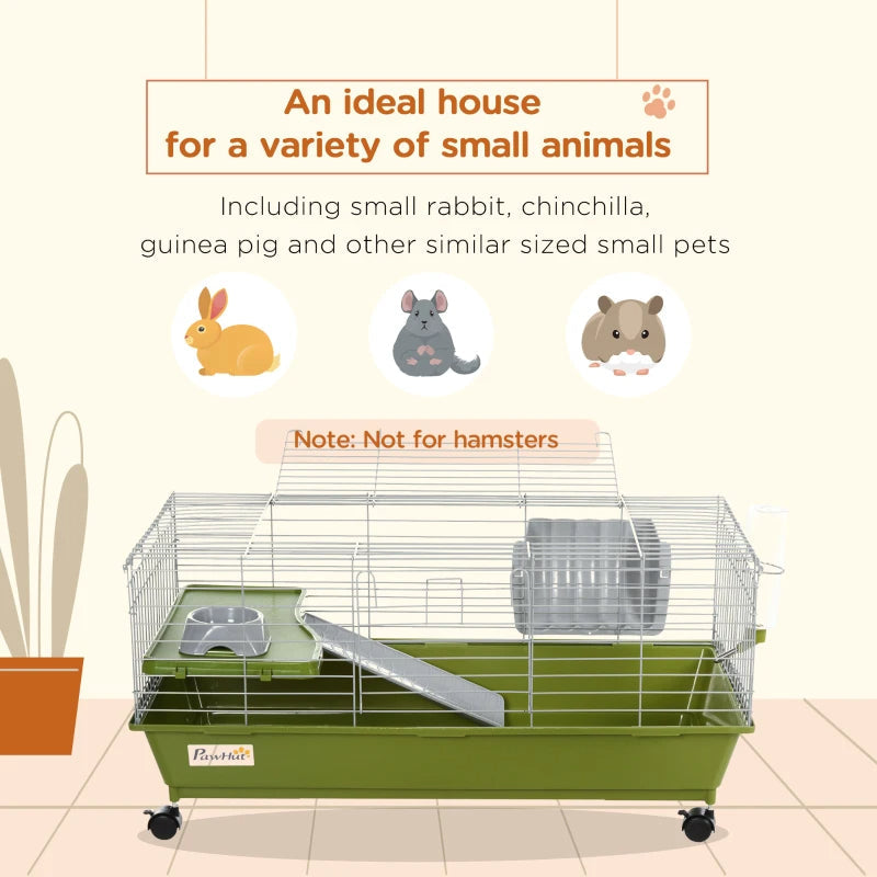 KFX-4783037 Spacious Multi-Level Small Animal Cage with Ramp and Feeder - Ideal for Rabbits, Guinea Pigs, and Chinchillas