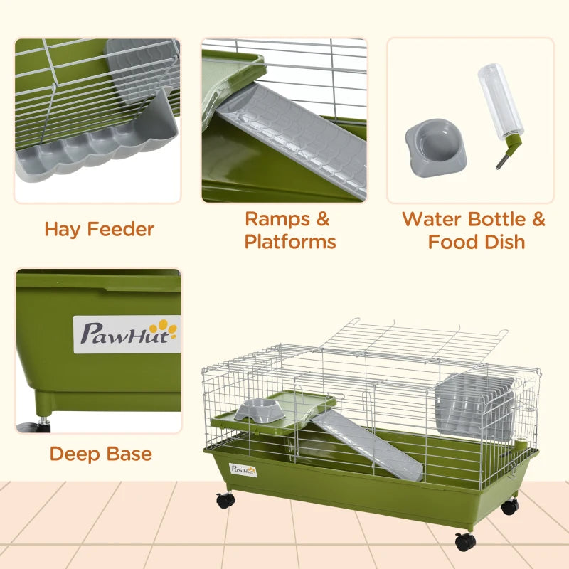KFX-4783037 Spacious Multi-Level Small Animal Cage with Ramp and Feeder - Ideal for Rabbits, Guinea Pigs, and Chinchillas