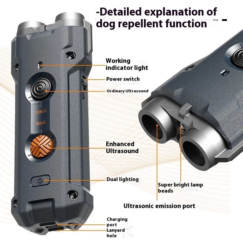 KFX-4784189 High-Power Ultrasonic Dog Repellent Device, 5V ABS Safe Design with Charging Cable & Hanging Rope