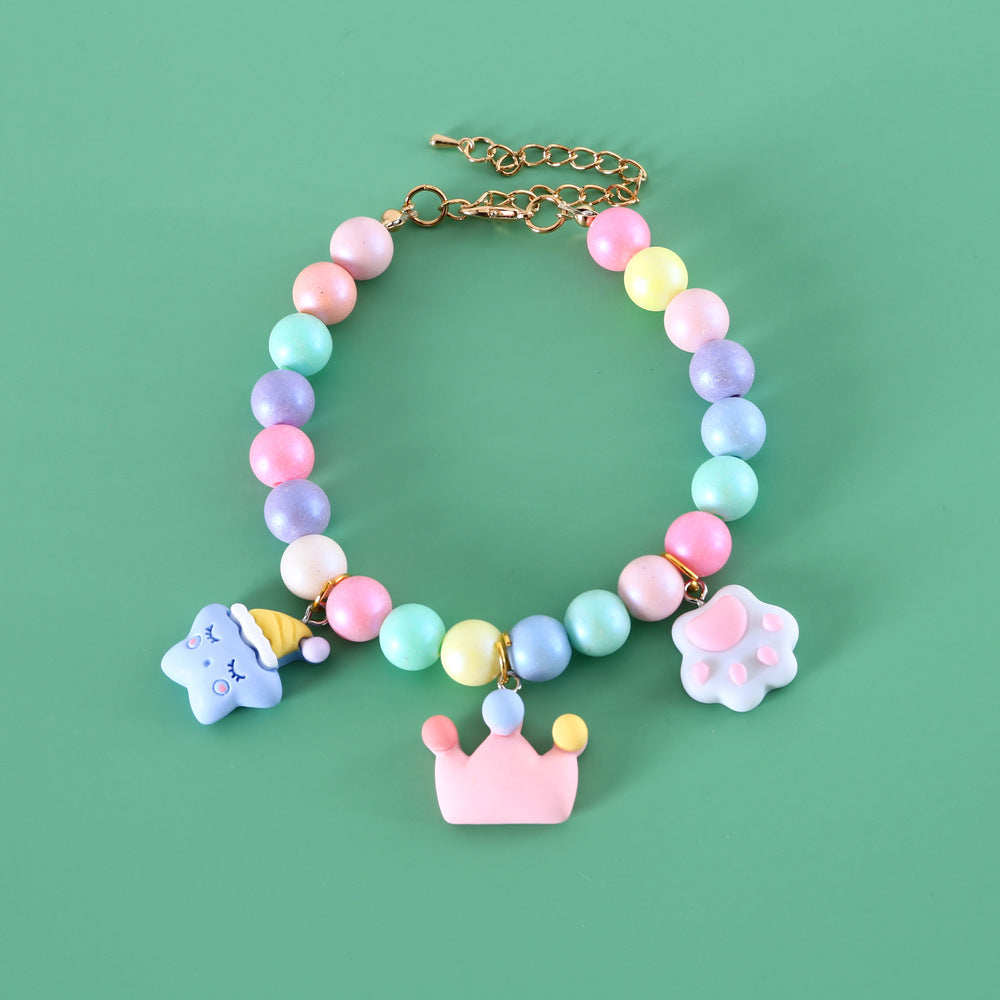 KFX-4787133 Colorful Macaron Pearl Dream Moon Headdress and Meteor Rabbit Collar Accessories Set