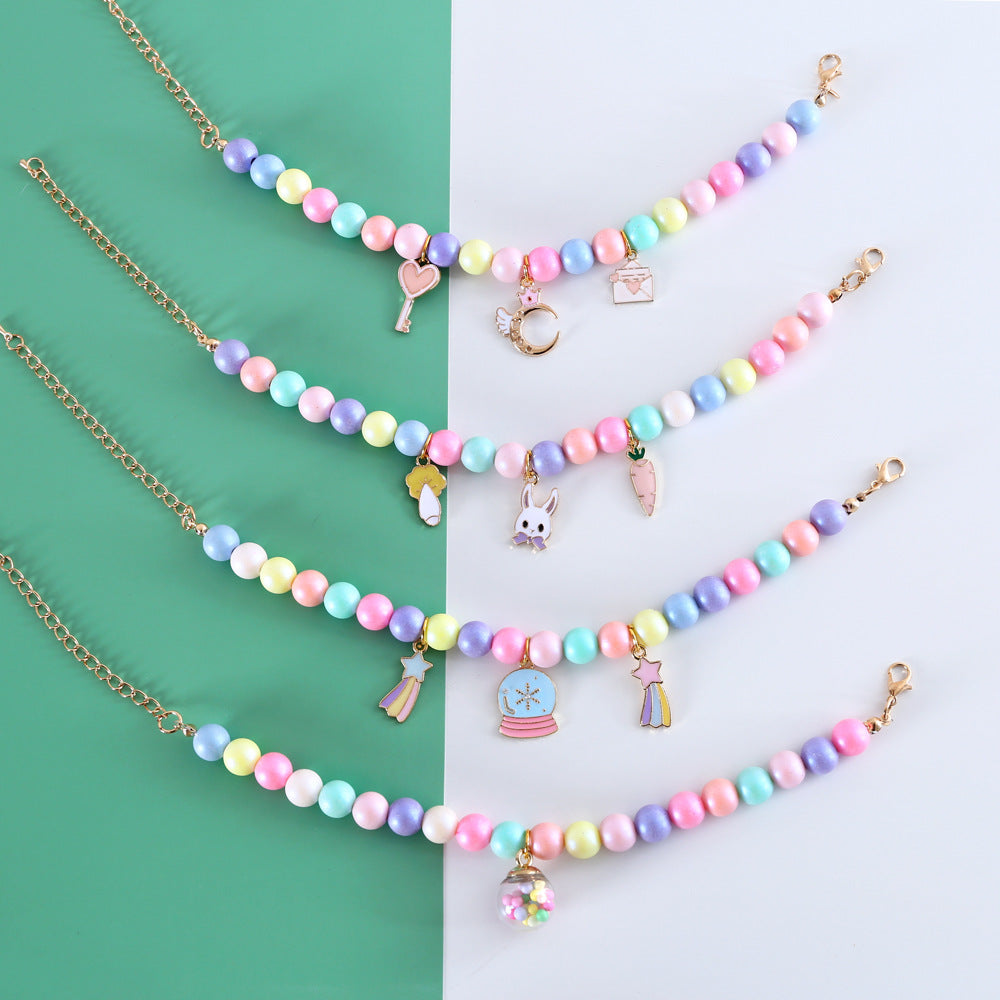 KFX-4787133 Colorful Macaron Pearl Dream Moon Headdress and Meteor Rabbit Collar Accessories Set