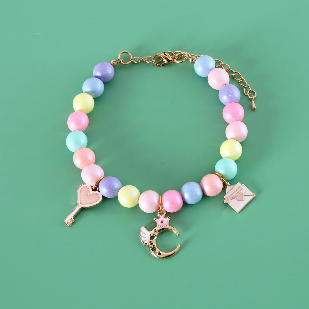 KFX-4787133 Colorful Macaron Pearl Dream Moon Headdress and Meteor Rabbit Collar Accessories Set