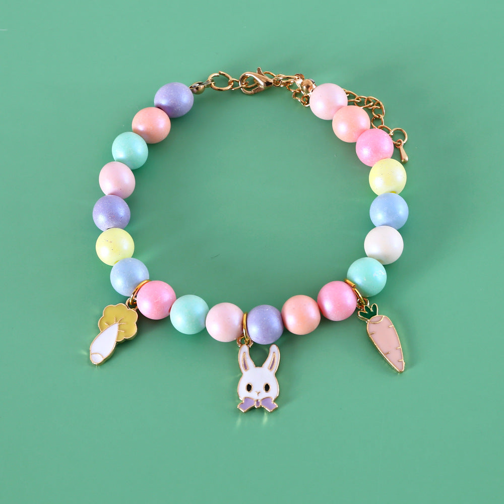 KFX-4787133 Colorful Macaron Pearl Dream Moon Headdress and Meteor Rabbit Collar Accessories Set