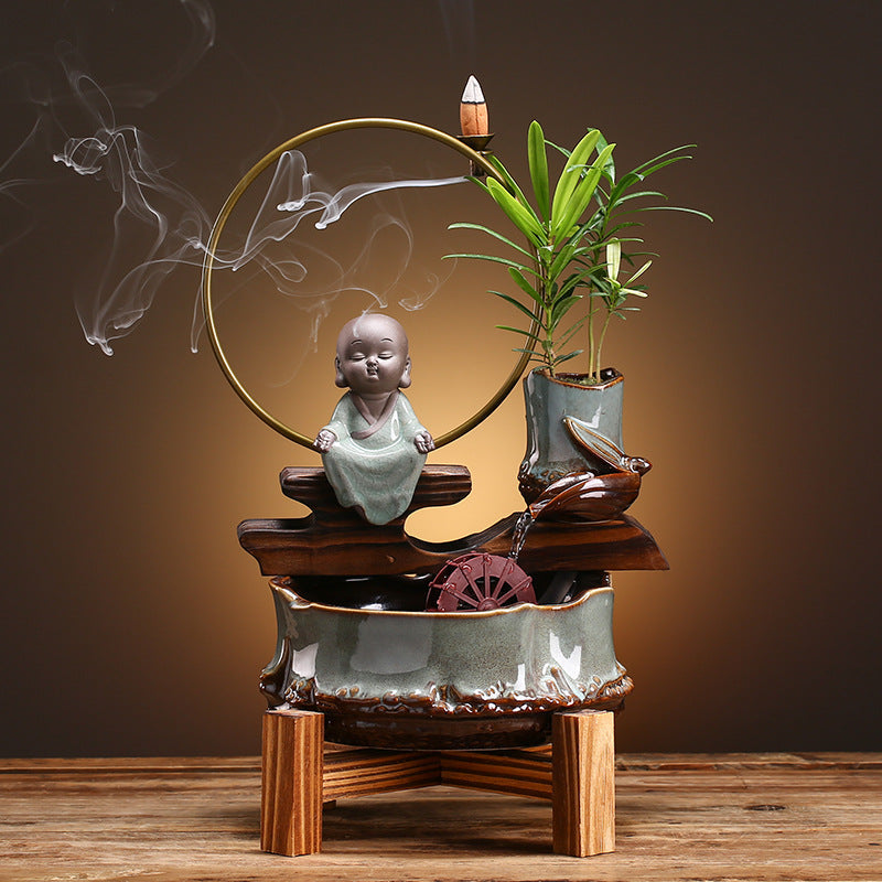 KFX-4788413 Creative Mini Self-Circulating Ceramic Aquarium for Desktop and Living Room Decor