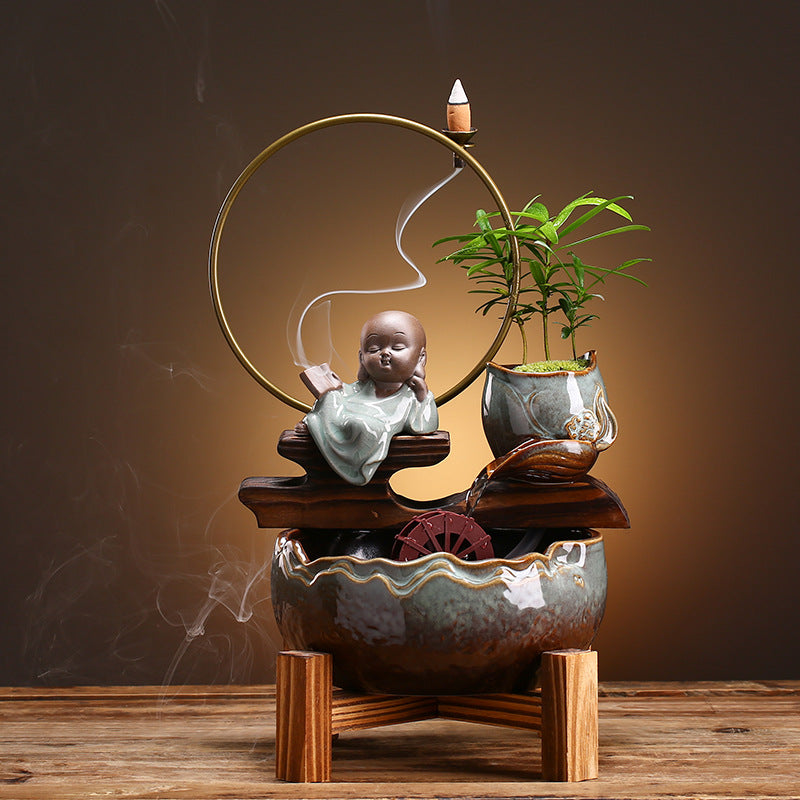 KFX-4788413 Creative Mini Self-Circulating Ceramic Aquarium for Desktop and Living Room Decor