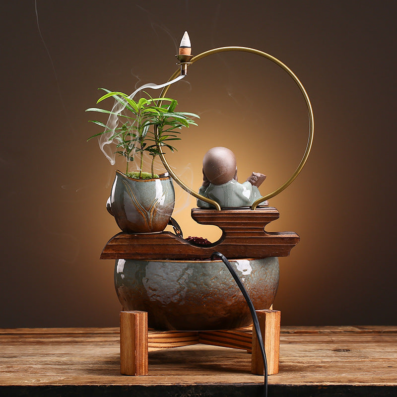 KFX-4788413 Creative Mini Self-Circulating Ceramic Aquarium for Desktop and Living Room Decor