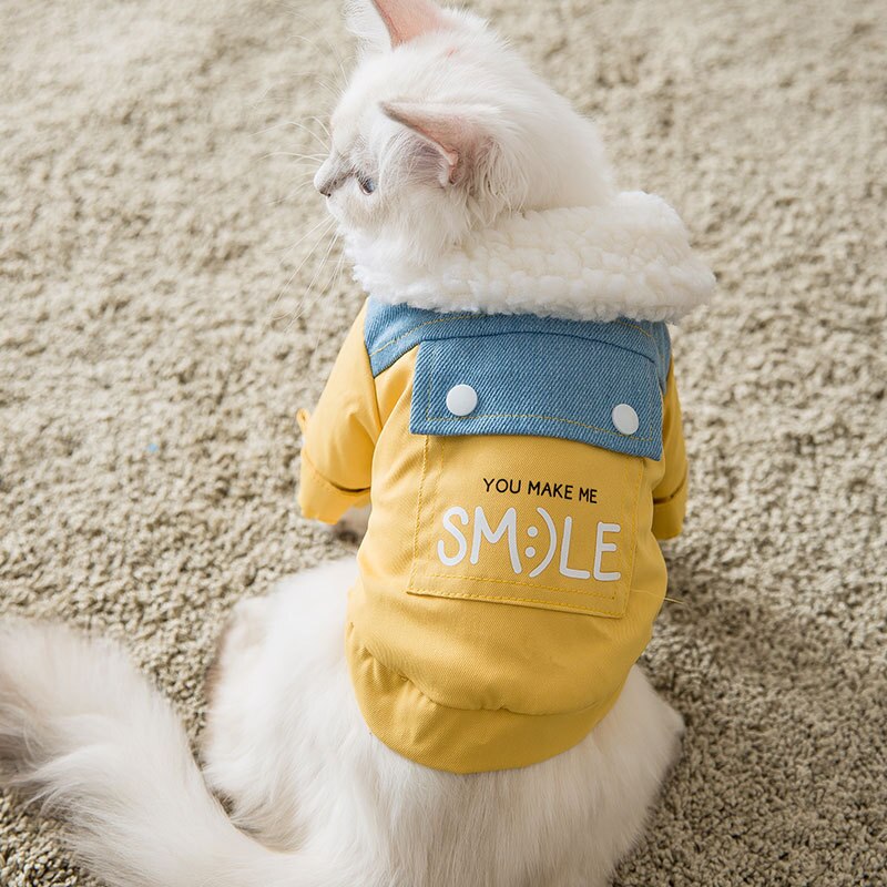 KFX-4789309 Thick Winter Pet Coat Jacket for Dogs and Cats, Soft Denim Fabric with Lamb Velvet Lining
