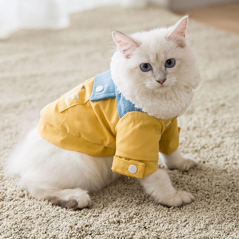 KFX-4789309 Thick Winter Pet Coat Jacket for Dogs and Cats, Soft Denim Fabric with Lamb Velvet Lining