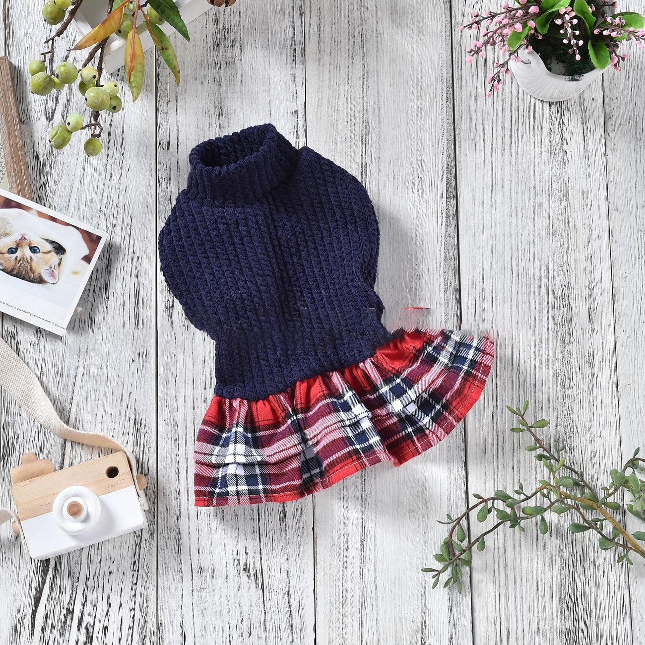 KFX-4789693 Plaid Wool Skirt for Pets - Autumn and Winter Dog Apparel