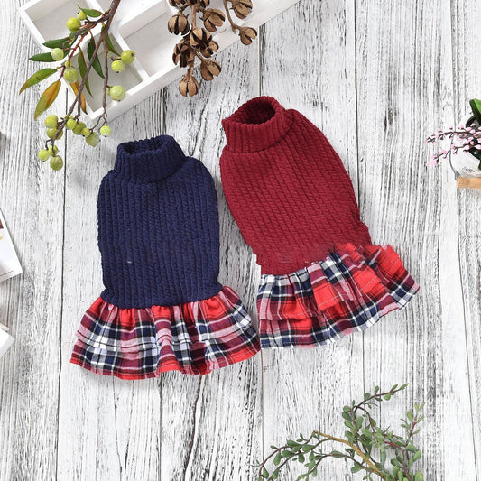 KFX-4789693 Plaid Wool Skirt for Pets - Autumn and Winter Dog Apparel