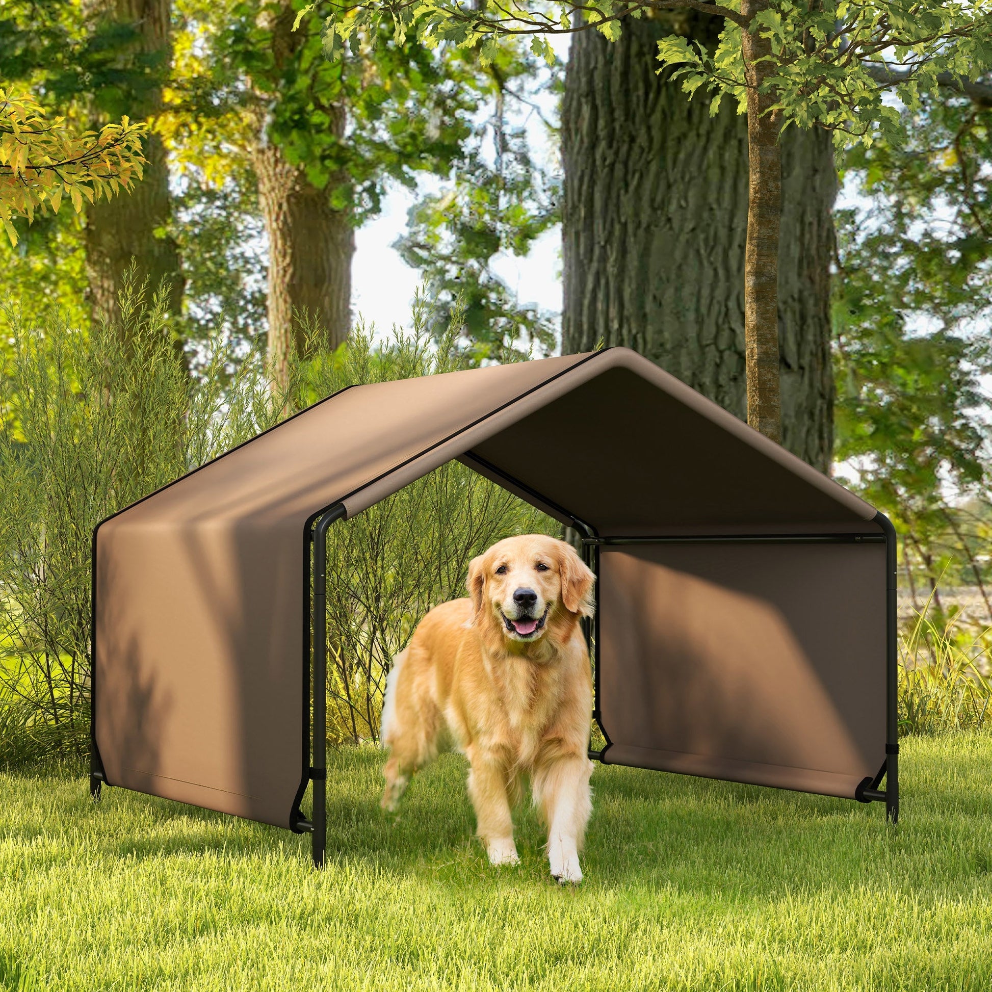 KFX-4790589 Wicker Dog House with Waterproof Canopy and Cushion for Small and Medium Dogs