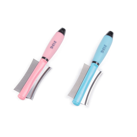 KFX-4790717 Pet Hair Removal Brush for Dogs and Cats - Silicone Knot Comb in Blue and Pink