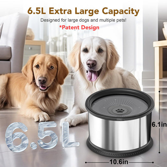 KFX-4790973 Large Capacity Stainless Steel Non-Slip Splash-Proof Pet Water Bowl - 2.5L, 3.5L, 4.5L Options
