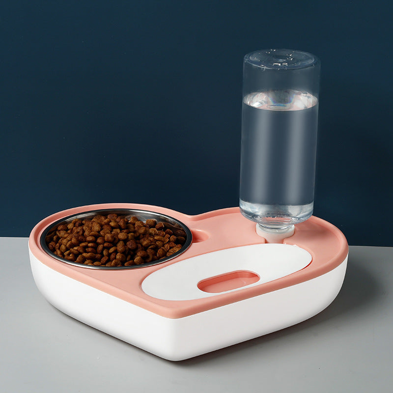 KFX-4791101 Heart-Shaped Dual-Use Pet Bowl with Moisture-Proof Design in Pink, Blue, and Grey