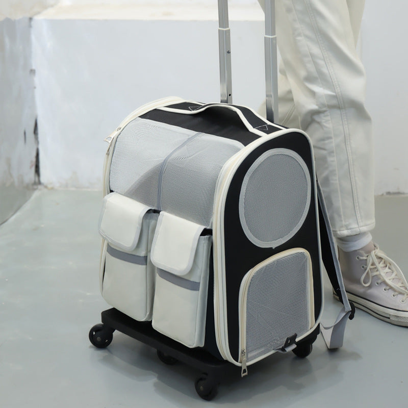 KFX-4791357 Large Capacity Portable Pet Trolley Backpack Convenient for Cats and Small Dogs