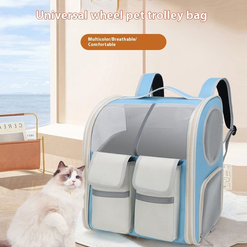 KFX-4791357 Large Capacity Portable Pet Trolley Backpack Convenient for Cats and Small Dogs