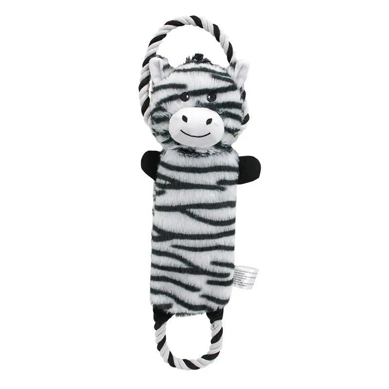 KFX-4794557 Stuffed Animal-Shaped Squeaky Dog Toy with Durable Rope, Elephant/Zebra Design for Interactive Play