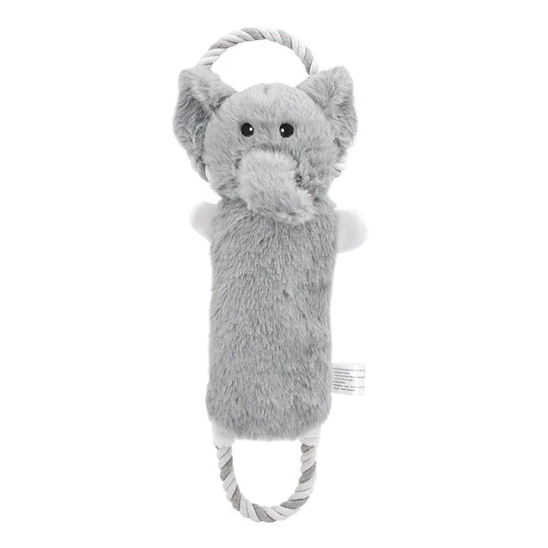 KFX-4794557 Stuffed Animal-Shaped Squeaky Dog Toy with Durable Rope, Elephant/Zebra Design for Interactive Play