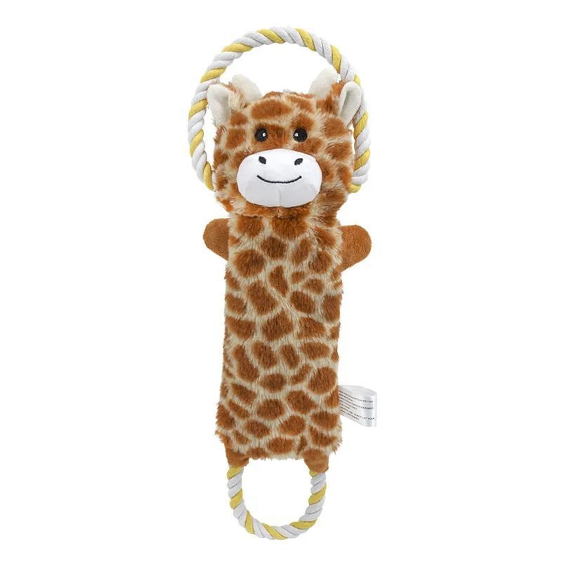 KFX-4794557 Stuffed Animal-Shaped Squeaky Dog Toy with Durable Rope, Elephant/Zebra Design for Interactive Play