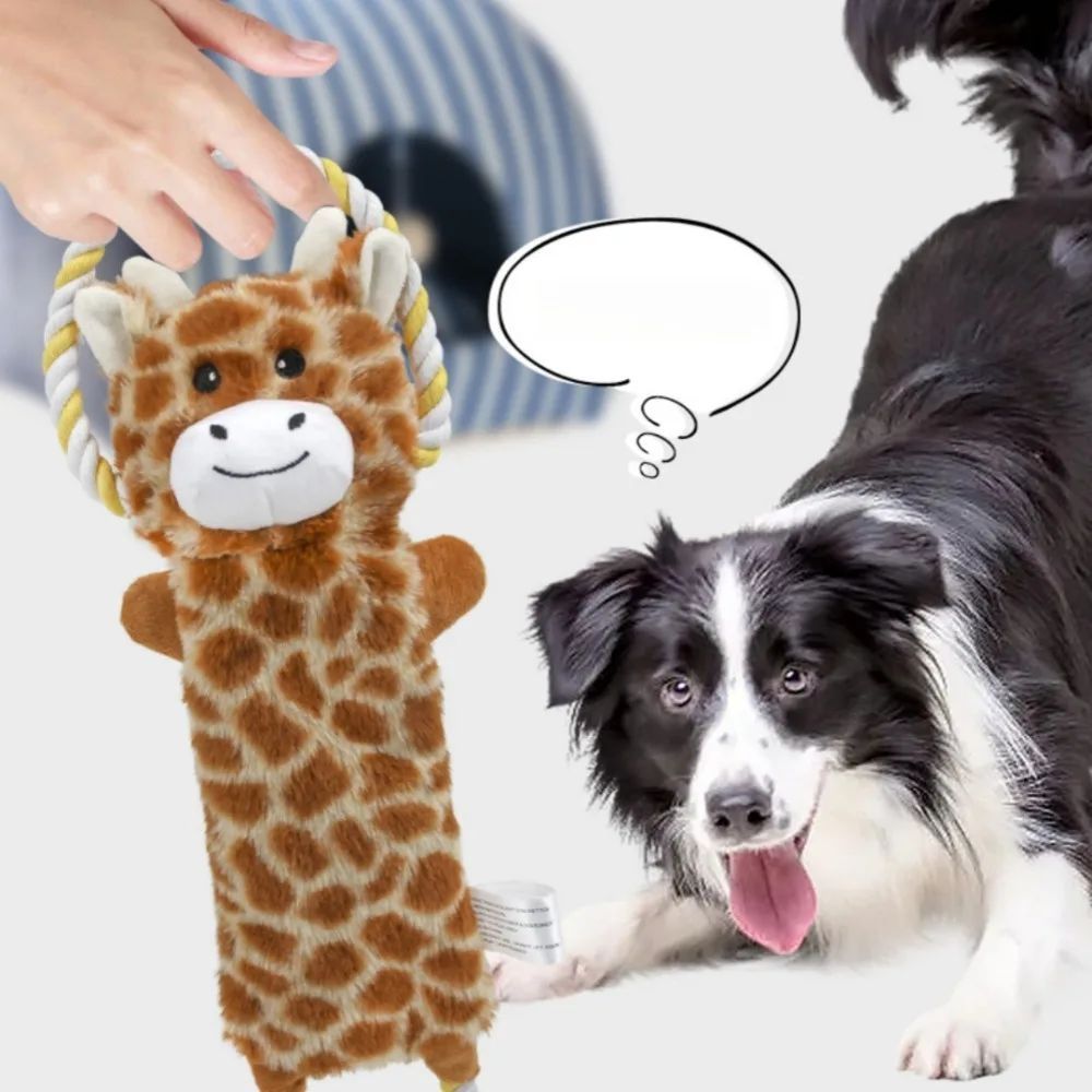 KFX-4794557 Stuffed Animal-Shaped Squeaky Dog Toy with Durable Rope, Elephant/Zebra Design for Interactive Play