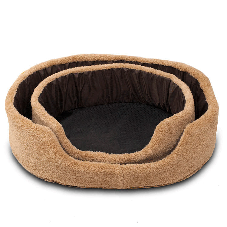 KFX-4794941 Cozy Round Soft Warm Wool Dog Bed in Brown – Breathable Fleece with PP Cotton Fill