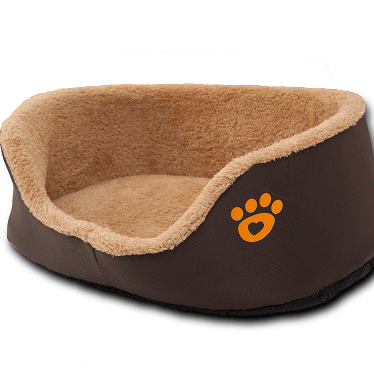 KFX-4794941 Cozy Round Soft Warm Wool Dog Bed in Brown – Breathable Fleece with PP Cotton Fill