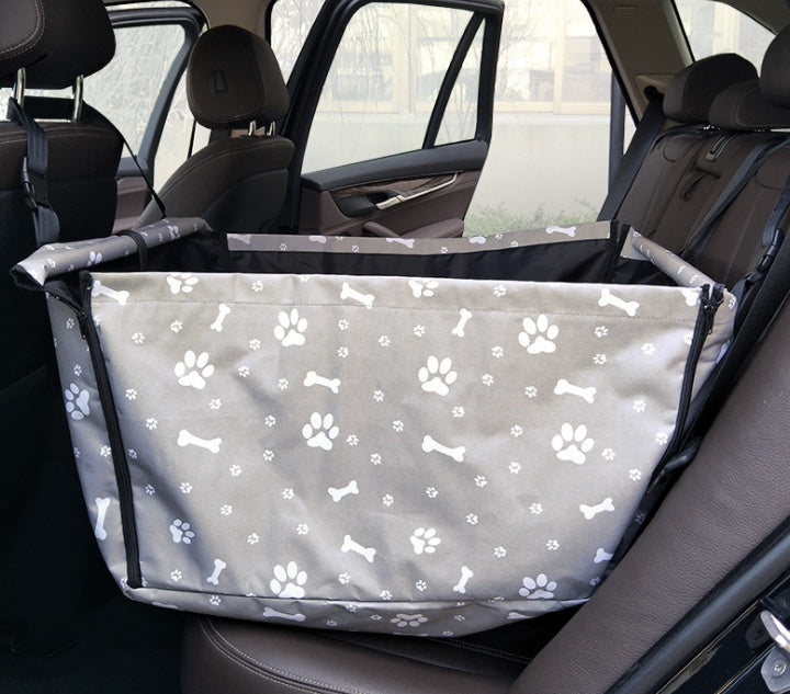 KFX-4797117 Portable Waterproof Car Hammock for Dogs - Foldable & Safe Pet Seat Cover, Cute Bone Paws Print, Fits Pets up to 15KG
