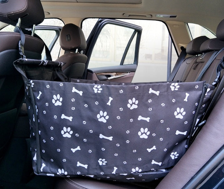 KFX-4797117 Portable Waterproof Car Hammock for Dogs - Foldable & Safe Pet Seat Cover, Cute Bone Paws Print, Fits Pets up to 15KG
