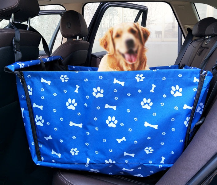 KFX-4797117 Portable Waterproof Car Hammock for Dogs - Foldable & Safe Pet Seat Cover, Cute Bone Paws Print, Fits Pets up to 15KG