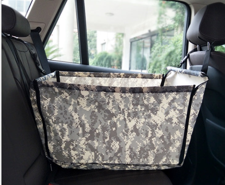 KFX-4797117 Portable Waterproof Car Hammock for Dogs - Foldable & Safe Pet Seat Cover, Cute Bone Paws Print, Fits Pets up to 15KG