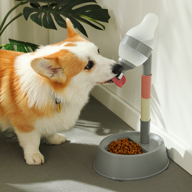KFX-4798141 Pet Water Dispenser with Lick Ball and Adjustable Feeding Bowl for Dogs and Cats