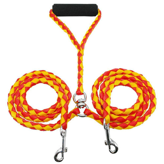 KFX-4800445 Durable Braided PP Dog Leash - 1.4m Length, Available in Black, Blue/Black, Red/Black, Red/Yellow