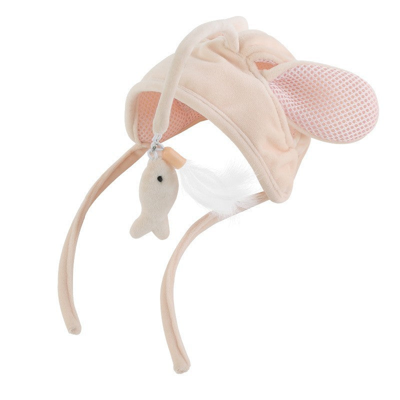 KFX-4801469 Cat Headband Toy with Adjustable Wand - Interactive Funny Cat Teaser, Soft Fabric Play Accessory for Indoor Cats