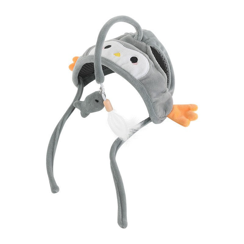 KFX-4801469 Cat Headband Toy with Adjustable Wand - Interactive Funny Cat Teaser, Soft Fabric Play Accessory for Indoor Cats