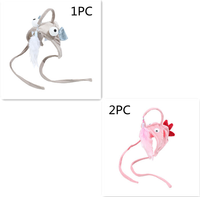 KFX-4801469 Cat Headband Toy with Adjustable Wand - Interactive Funny Cat Teaser, Soft Fabric Play Accessory for Indoor Cats