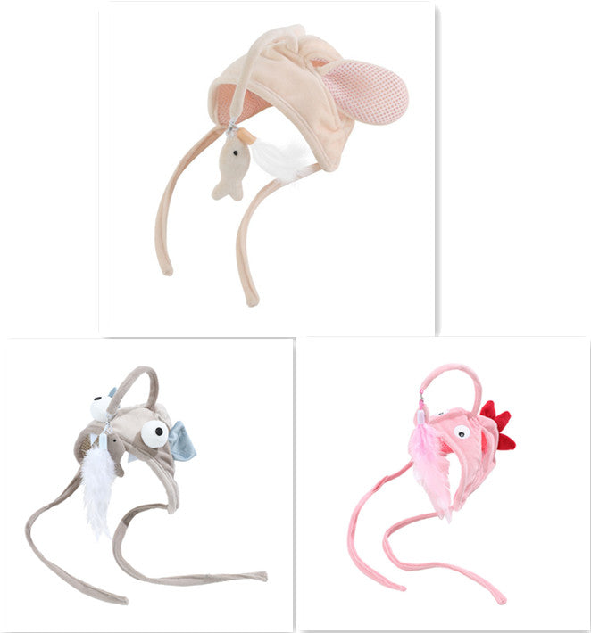 KFX-4801469 Cat Headband Toy with Adjustable Wand - Interactive Funny Cat Teaser, Soft Fabric Play Accessory for Indoor Cats