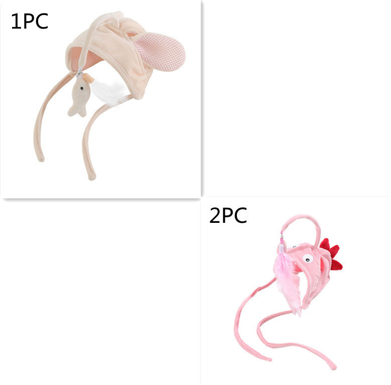 KFX-4801469 Cat Headband Toy with Adjustable Wand - Interactive Funny Cat Teaser, Soft Fabric Play Accessory for Indoor Cats